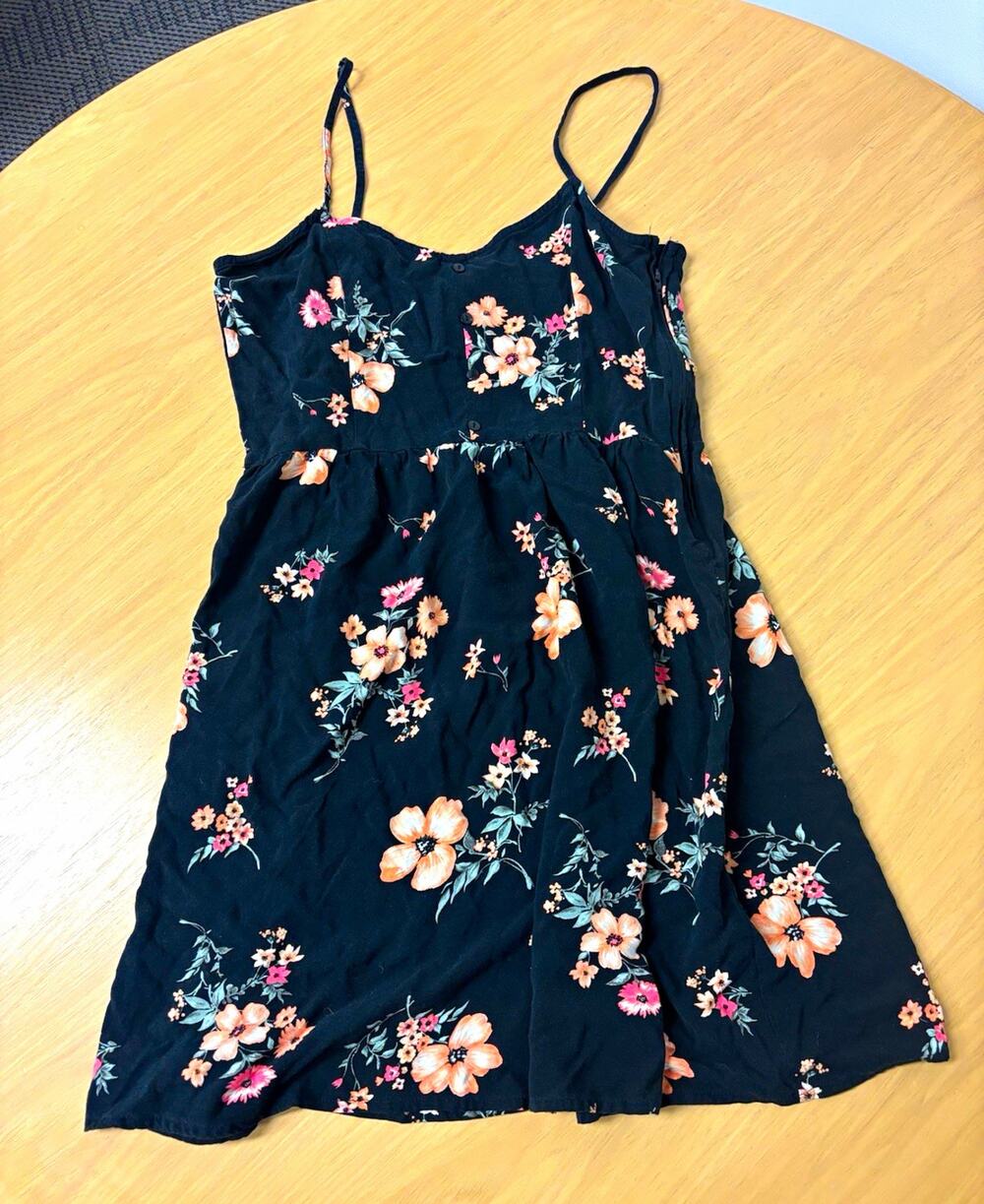 H&M Black Floral Sundress V-Neck Strappy Sleeveless Button Front Woven 6